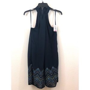 NWT JODI KRISTOPHER navy printed halter dress
